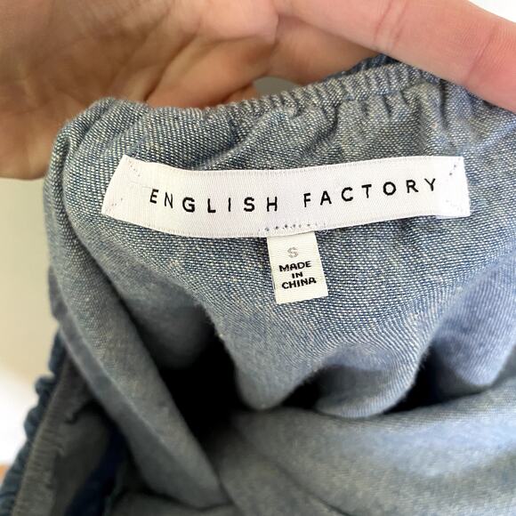 English Factory Denim Off the Shoulder Ruffle Mini Dress Small - Picture 4 of 5